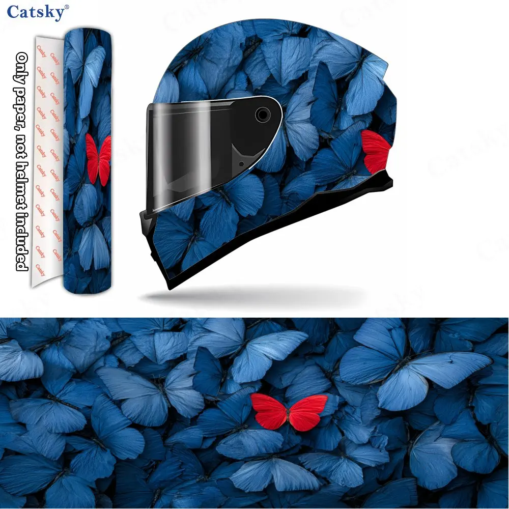 

Crimson Accent Blue Butterflies Helmet Vinyl Wraps, Waterproof Scratch-Resistant Full Face Helmet Decals, Durable PVC Decoration
