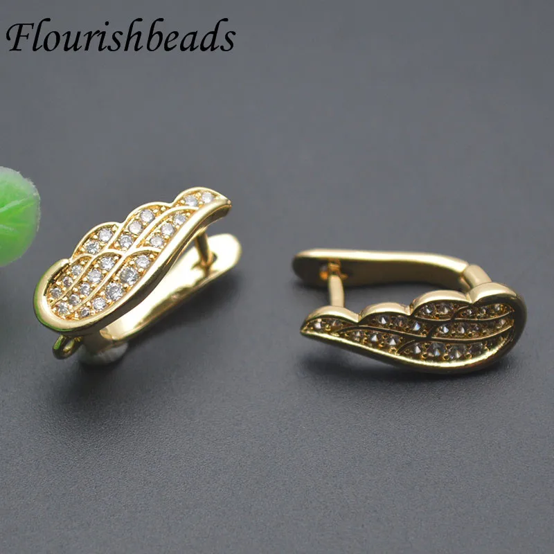 High Quality Real Gold Plated Angle Wing Shaped Earring Hooks Paved CZ Beads Ear Wire for Women DIY Jewelry Earrings Accessories