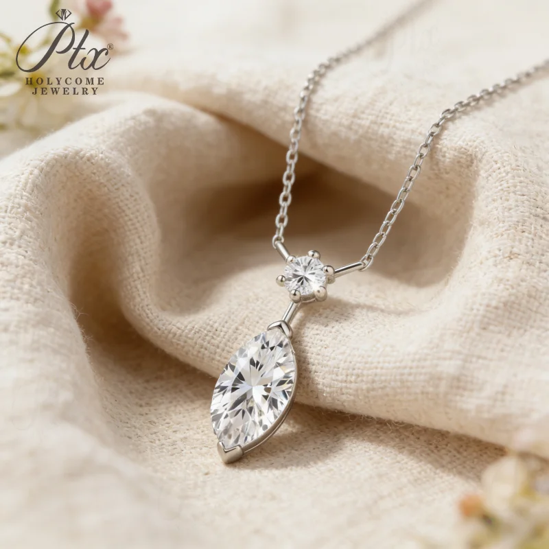 Moissanite Necklace 925 10K 14K Gold Marquise 1ct D VVS1 Round Pendant Factory Direct Daily Fine Jewelry Perfect for Anniversary