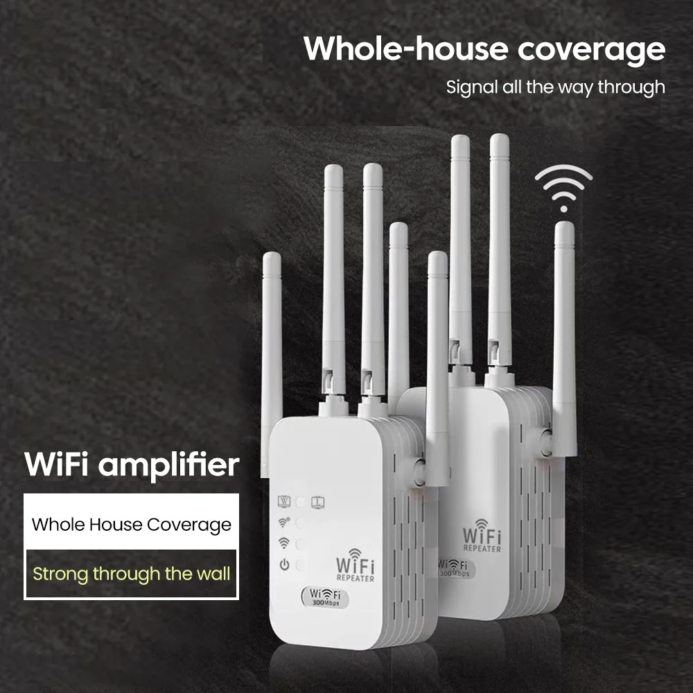 Wifi Extender Signal Repeater Four-antenna 2.4G 300Mbps Wifi Amplifier Long Range Home Network Wireless Wi fi Router Booster