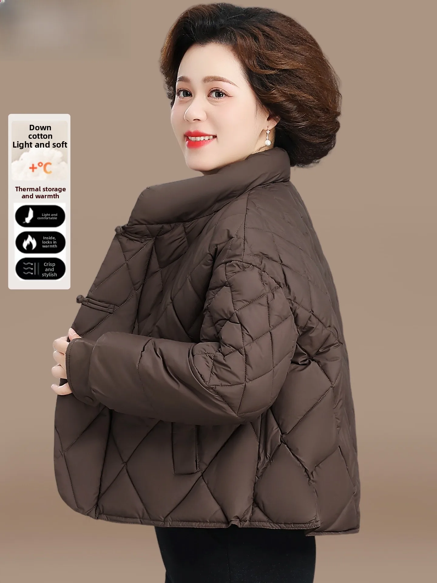 

New Chinese Sle Winter Jaet Lightweight down Cotton Coat with Button for Mom Middle-Aged And ly Women Faionable Ou...