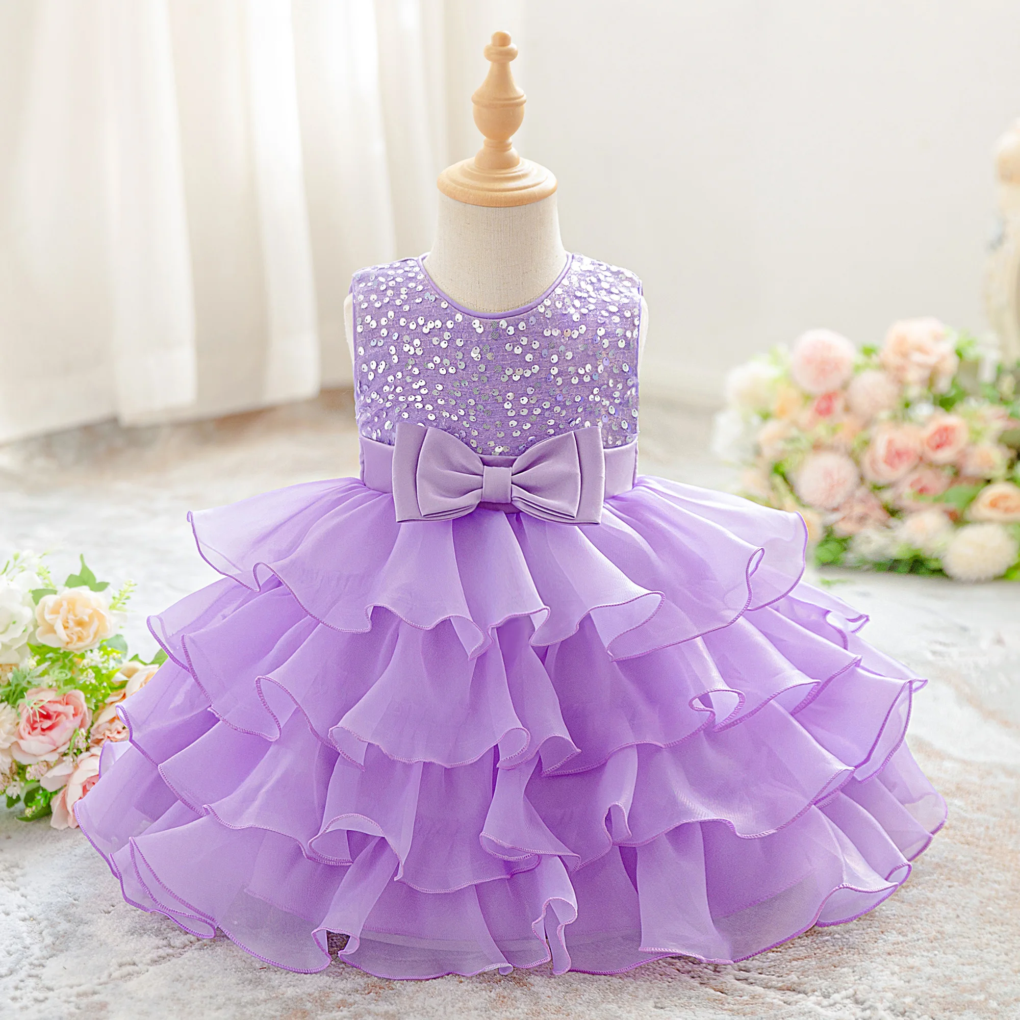 

Toddler Cake Tulle Party Baby Girls Dress Elegant 1st Birthday Wedding Princess Dresses Kids Bow Bridesmaid Baptism Prom Costume