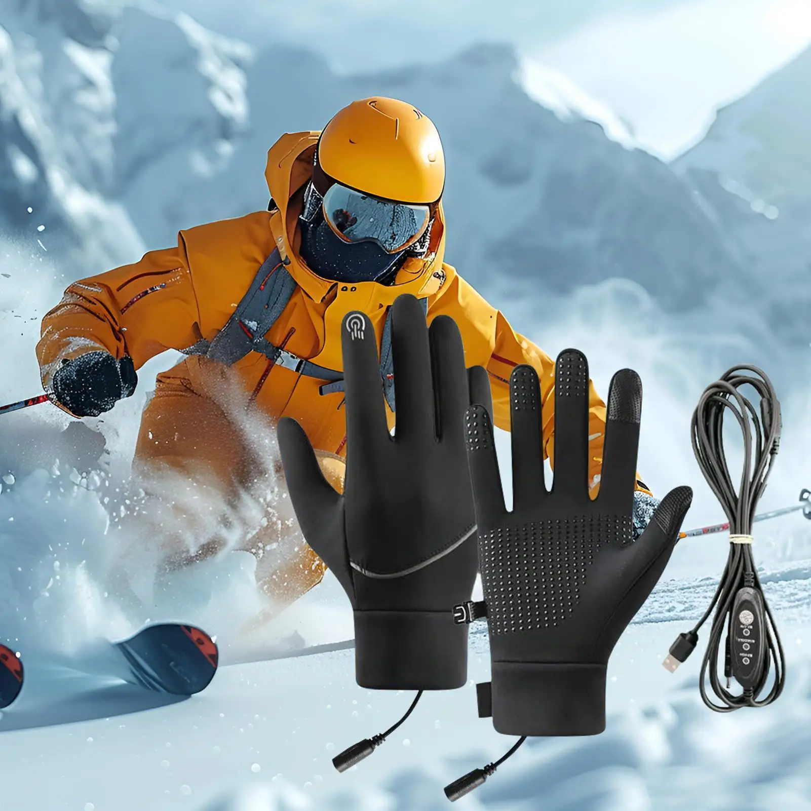 Gants chauffants pour femmes et hommes, coupe-vent, USB, pour ski, mitaines avec 3 températures réglables, pour le cyclisme, les Sports de plein air