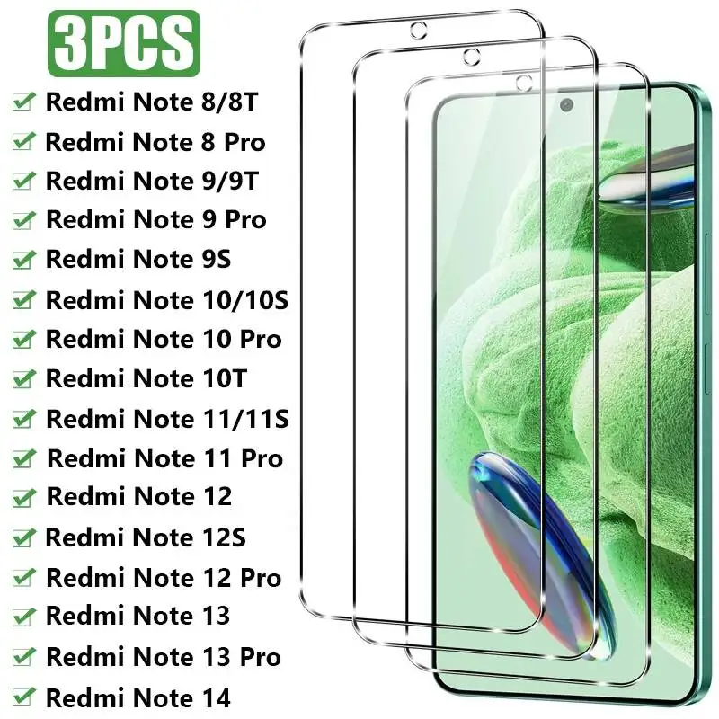 

3Pcs Tempered for Xiaomi 12 13 12S 14 5G Screen Protector For Redmi Note 8 9 10 11 Pro 11S 10S 9S 10T Glass