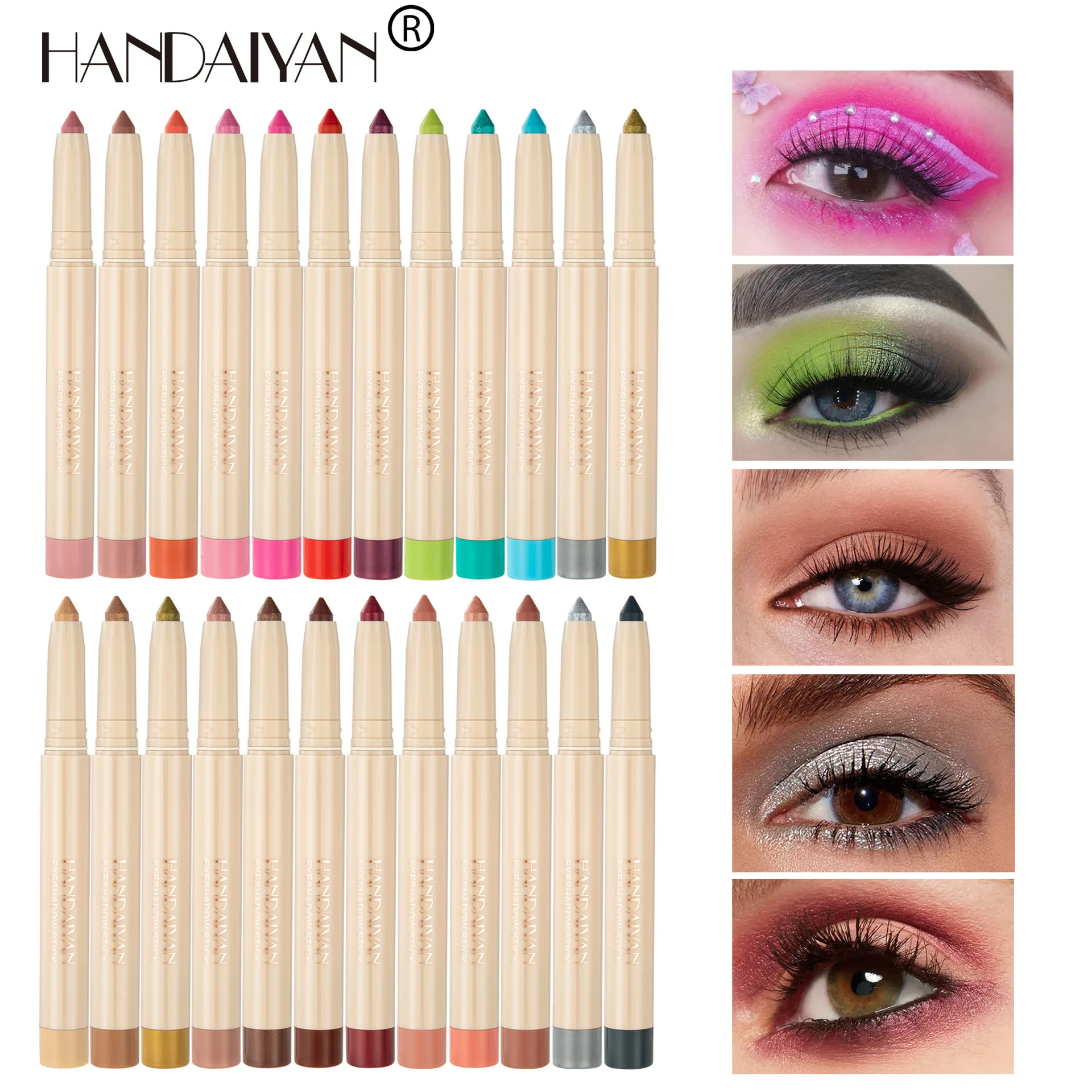 HANDAIYAN New 22 Color Glitter Eye Shadow Stick Shimmer Metallic Color Eye-Shadow Waterproof Lasting Fashion Eye Cosmetics