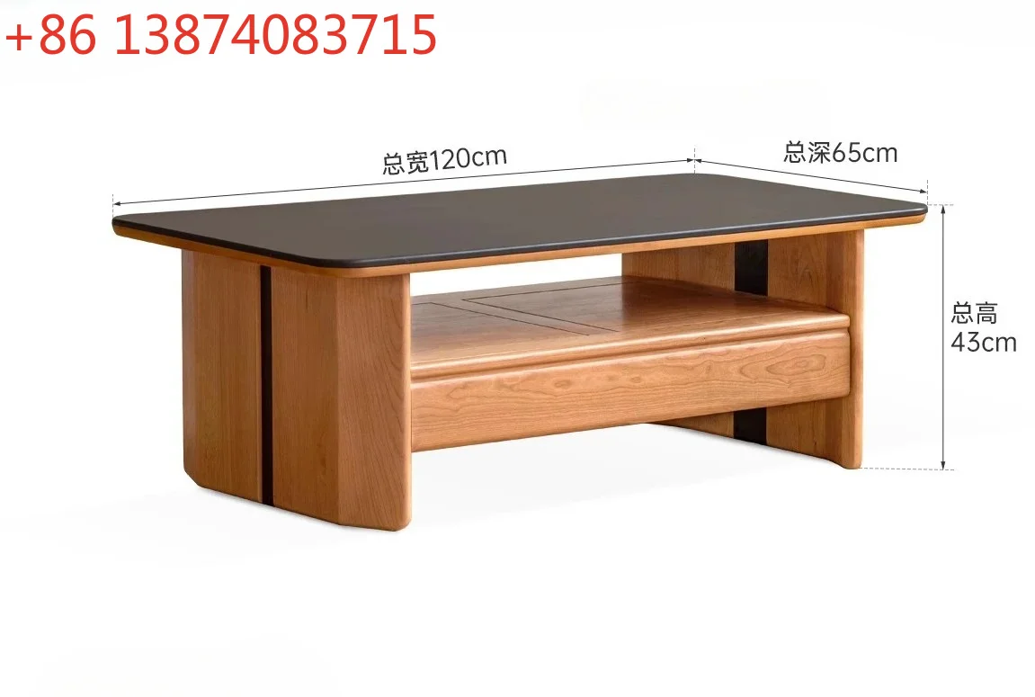 wood coffee table living room modern simple rock slab tea table household cherry wood black standard double-layer tea table