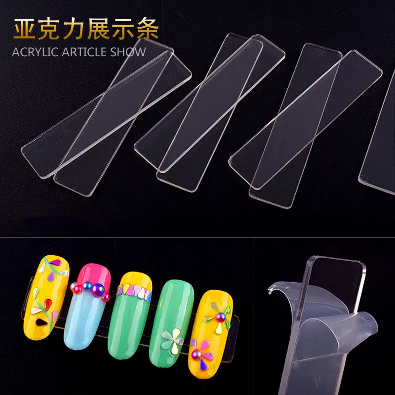 Transparente Nail Art Display Stand, Dicas Falsas, Acrílico Gel Polonês Titular, Tira Manicure Mostrando Ferramentas, 10pcs por conjunto