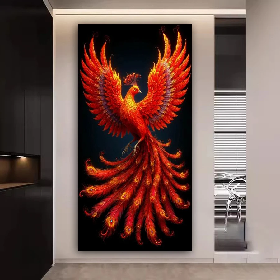 Red Phoenix Large Size Diy Diamond Arts Painting Kits Divine Bird Full Square Round Drill Mosaic Embroidery Picture Wall Decor