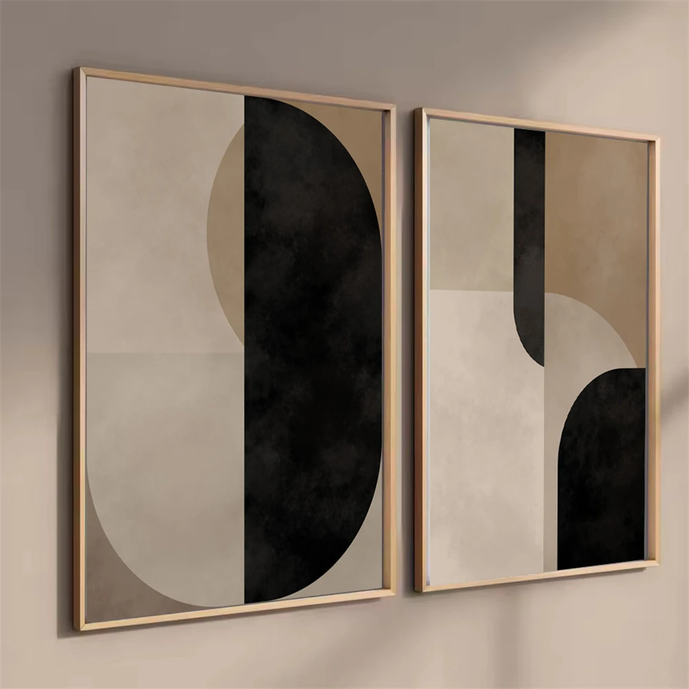 Modern Black Brown Beige Geometric Wall Art Poster Retro Abstract Canvas Painting Japanese Print Pictures Living Room Home De