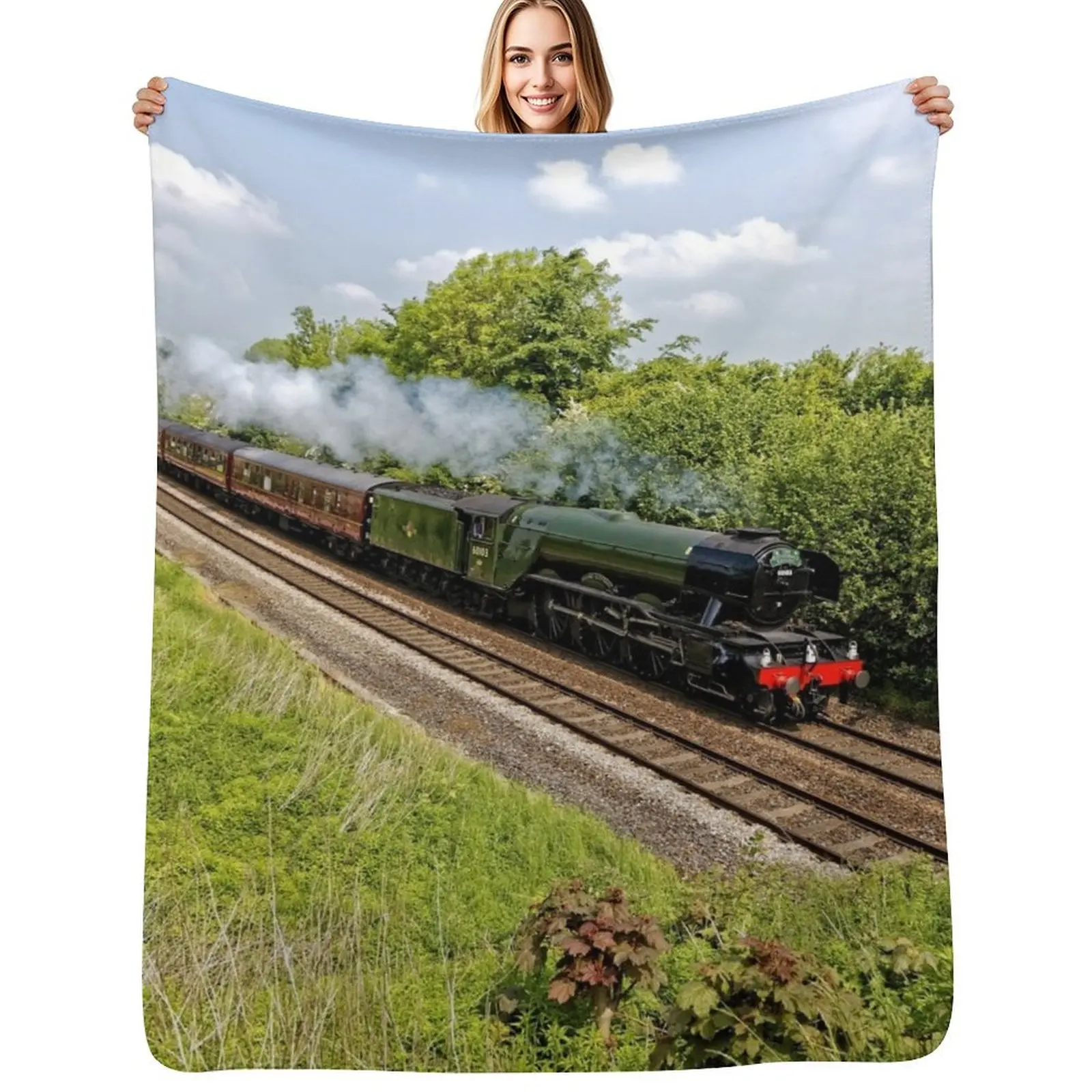 

A3 Class 60103 Flying Scotsman Steam Locomotive Throw Blanket Soft Breathable Blanket for Night Sleeping