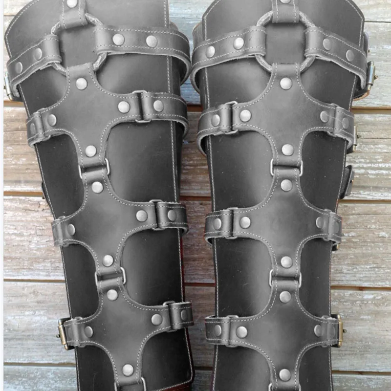 Medieval Steampunk Gaiters PU Leather Leg Armor Boots Shoes Cover LARP Viking Warrior Knight Costume Puttees Greaves For Cosplay