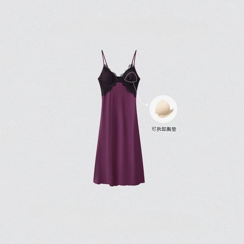 Sexy Ice Silk Thin Backless French Strap Sleepwear Women's Long Over-Knee Home Clothes V-neck Summer Thin Material Comfortable