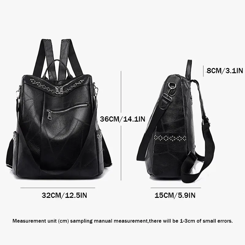 A Ladies Backpack Vertical Pu Casual Trend Large Capacity Travel Backpack Handbag Crossbody Bag