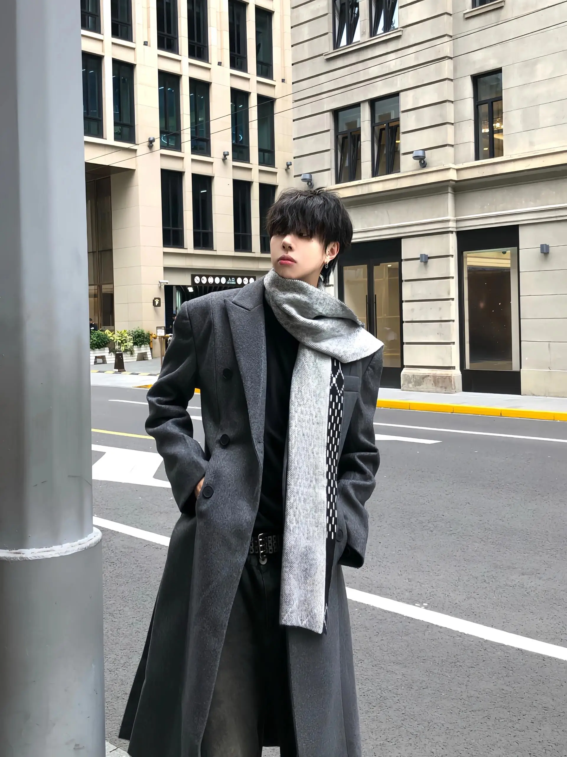 

Cleanfit Briti Sle Thiened Woolen Coat Men's Autumn Winter Long Coat Tall Men's Windbreaker Jaet oulder Padded