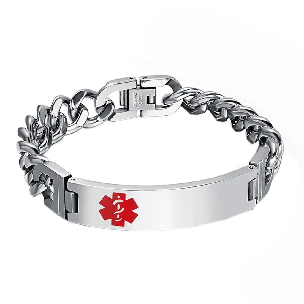 Stainless Steel Engravable Alert ID Bracelet Men Hand Chain High Quality Jewelry for Office and Everyday