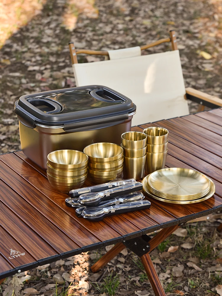 Portable Set Camping Supplies Equipment Picnic Bowls Cups Chopsticks Spoons 304 Stainless Steel