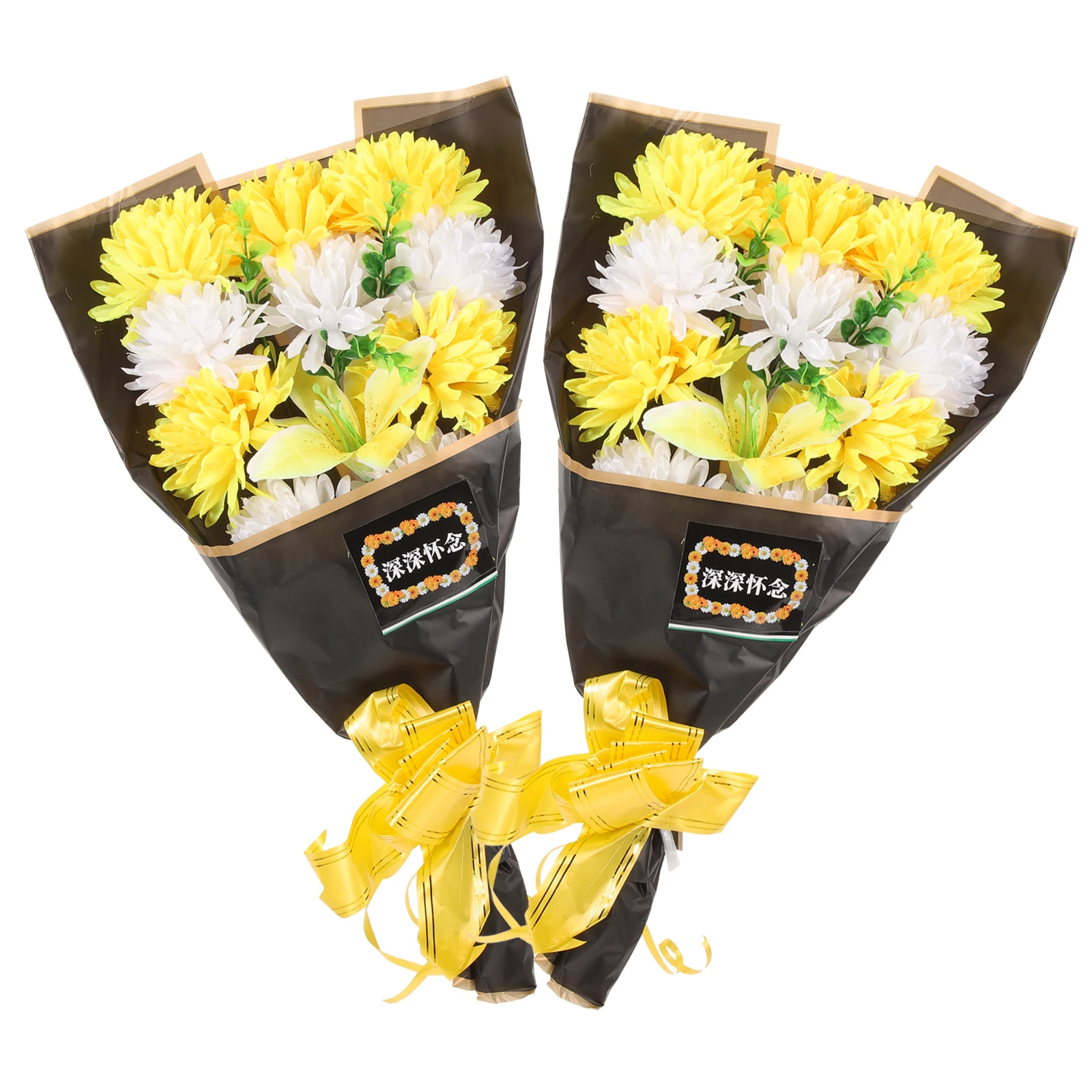 

2Pcs Handheld Silk Flowers Cemetery Bouquets Artificial Tomb Sweeping Memorial Decoration Yellow White GraveFlowers Cemetery