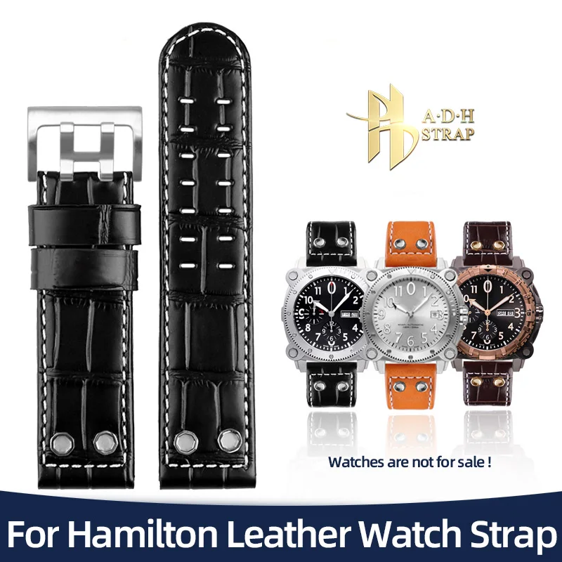 

Men's Leather Watch Strap Adapt to Hamilton Kaki Navy H78555553 H78626583 Cowhide Watch Band 22mm 24mm Crass Style Waterproof