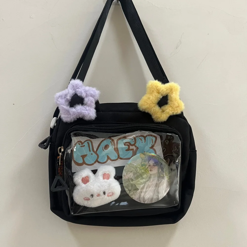 

HAEX Casual Nylon Crossbody Ita Bags Women DIY Anime Badge Aesthetic Mini Crossbody Shoulder Bolso Mujer Funny Y2K Cat Ears Bag