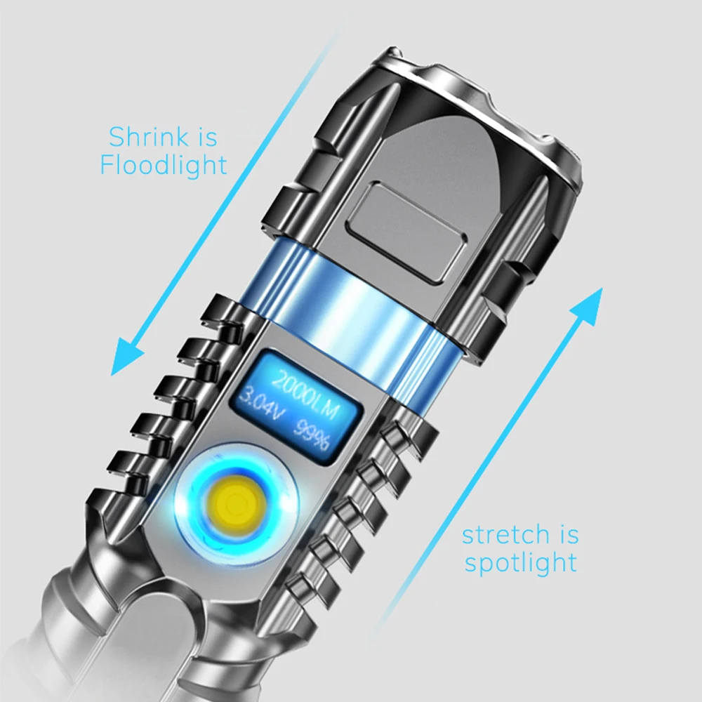 2000LM Flashlight Ultra Powerful Rechargable Tactical LED P90 Flashlight Power Bank Torch Light Zoom 2000M Long Range Outdoor