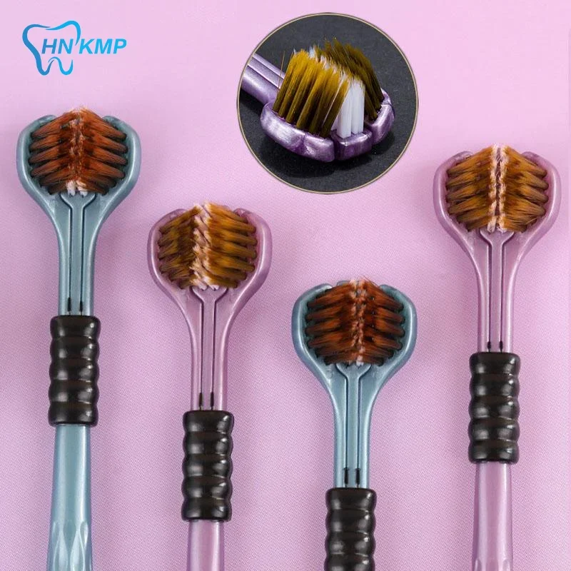 2pcs 3D Stereo Toothbrush Set Ultra Fine Soft Bristles Adult Oral Care 360° Cleaning Tongue Scraper Three-Sided Design