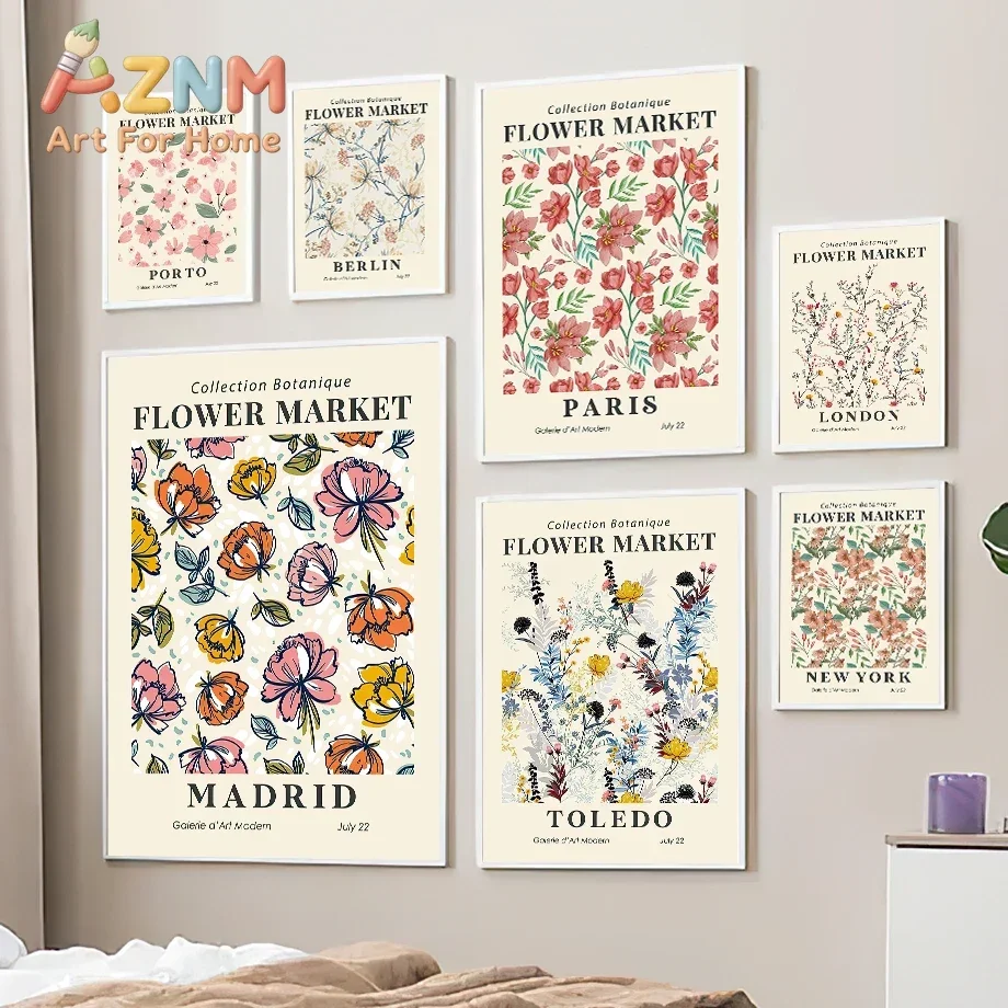 Paris London Berlin Madrid Flower Market Poster Floral Artsy Wall Art Exhibition Print Canvas Painting Bedroom Home Decor Gift