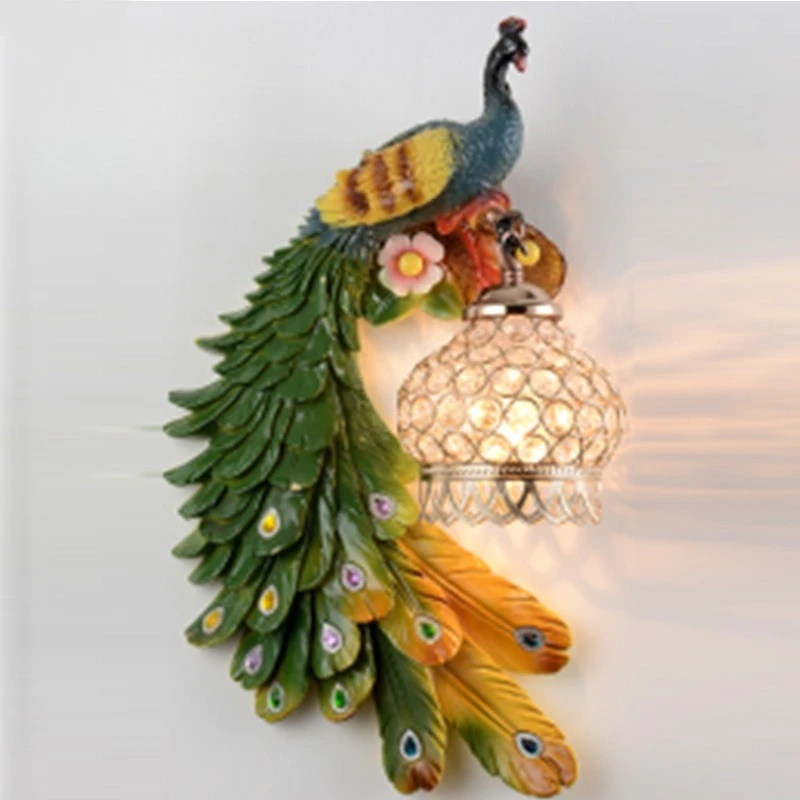 Nwre European Peacock Wall Lamp for Living Room Bedroom Bedside Lamp Hallway Staircase Background Wall Lamp