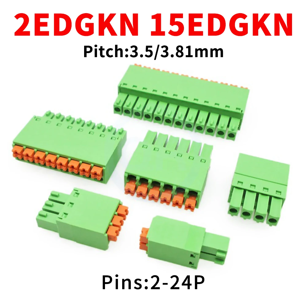 10 Pcs 3.5/3.81mm Thin Screw-Free Spring Press-Fit Green Terminal Wiring Plug KF 2EDGKN KF2EDGKN JM 15EDGKN 2-24Pin