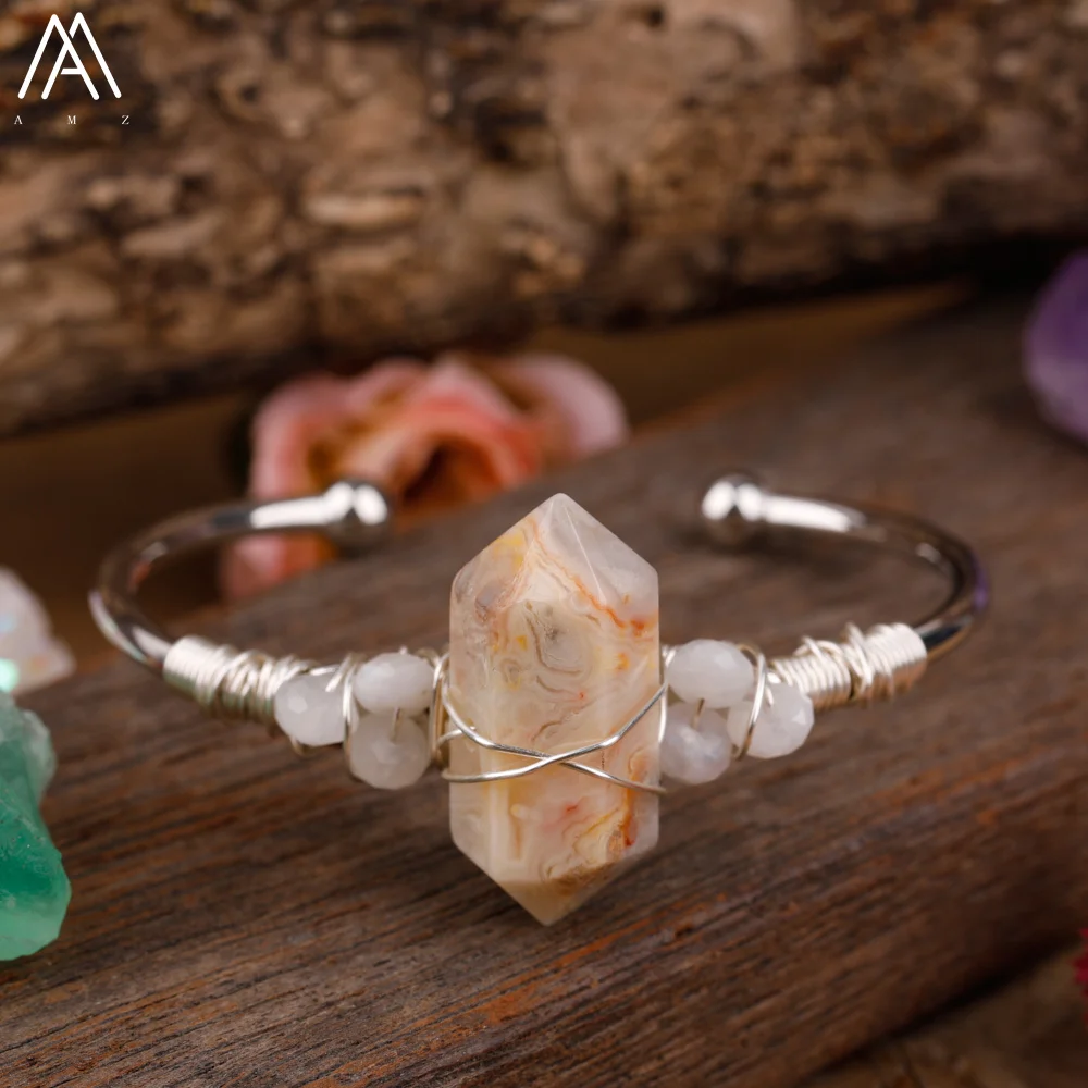 

Fancy Women Gemstone Cuff Bangle Amethyst Crystal Bracelet Statement Bracelet Teengirl's Fashion Bracelet Jewelry Gift Dropship