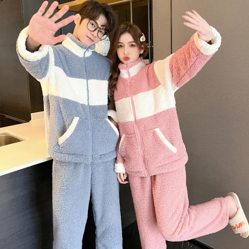 Couple pajamas, spring, autumn, winter, coral velvet thickened flannel cute home clothing set