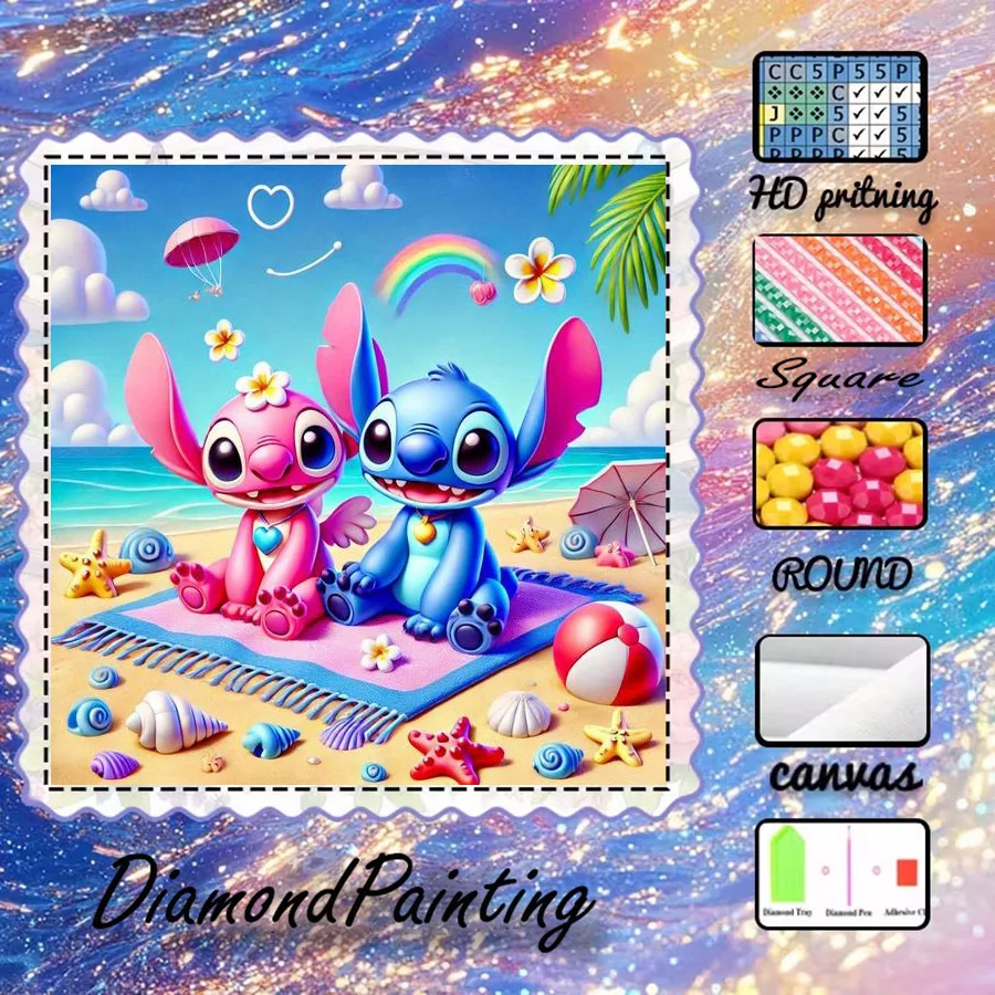 1 Stück-5D-DIY-Diamantmalerei-Set-Strand, Cartoon-Diamantkunst-Mosaik-Heimdekoration-Bestes Geschenk für Freunde