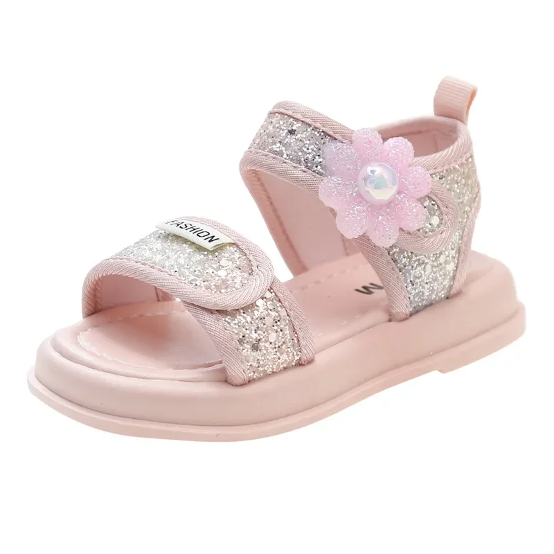 

Girls' Princess Sandals 2025 New Summer Children's Soft Sole Explosion Beach Crystal Girl Pink Foreign Summer Style Kids Sandals