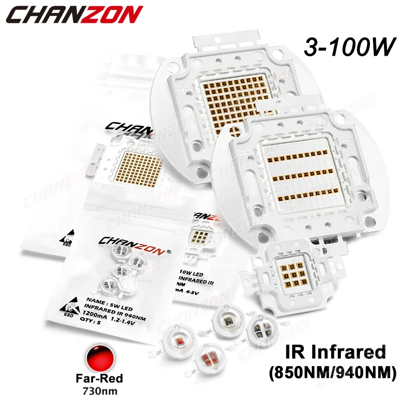 High Power Intensität Led Chip Infrarot Fern Rot Glühbirne Lampe Perle 3W 5W 10W 20W 30W 50W 100W Smd Cob 730Nm 850Nm 940Nm Ir Led