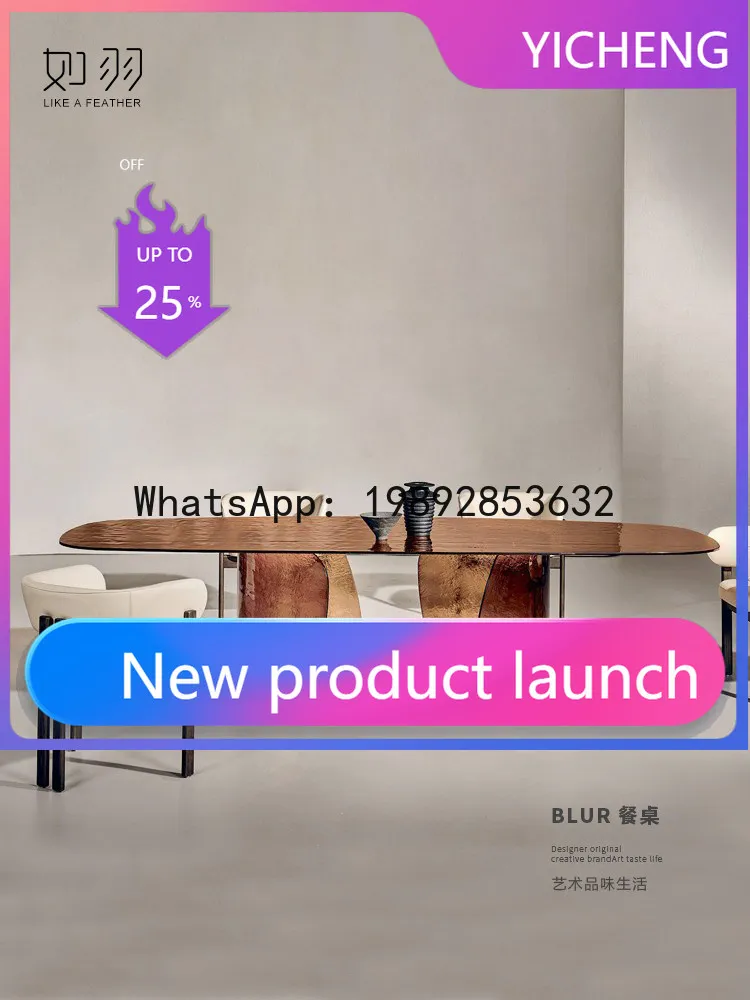 

HYS high-end long table hot melt craft casting glass dining table villa minimalist creative art tea table