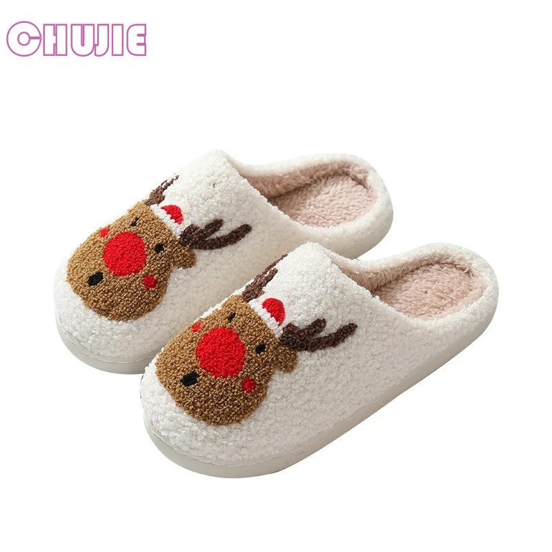 

CHUJIE Fashion Quality Christmas Cotton Slippers Winter Cute Plush Home Warmth Couple Boys And Girls Same Cotton Slippers