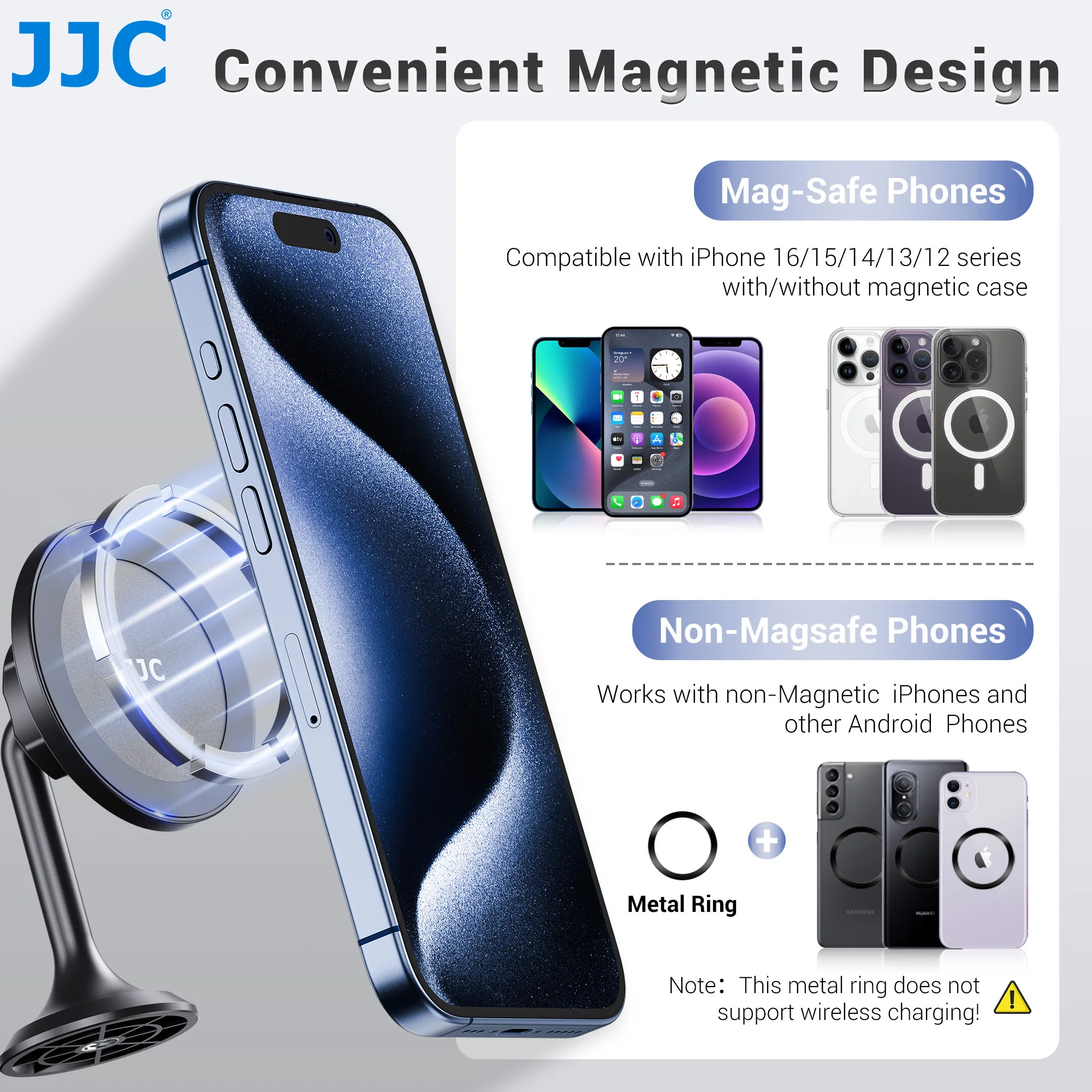 JJC Magnetic Phone Tripod Mount Adapter With Arca-type Tripod Magnetic Holder for iPhone 16 15 14 13 12 Pro Max Phone Stand