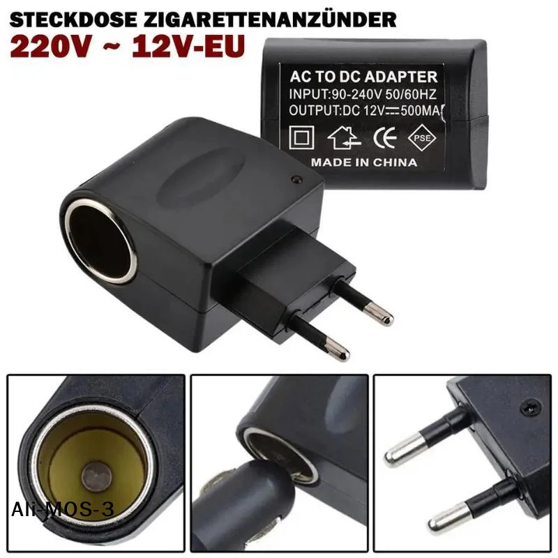 【S】Universal 220V AC To 12V DC Car Power Adapter Socket Converter 220V To 12V Household Cigarette Lighter EU Plug