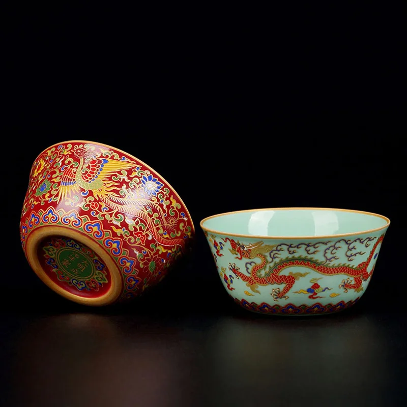 Enamel Color Master Cup Dragon And Phoenix Single CupPalace Style Retro Tea Cup Ceramic Tea Cup Gold Painted Cup