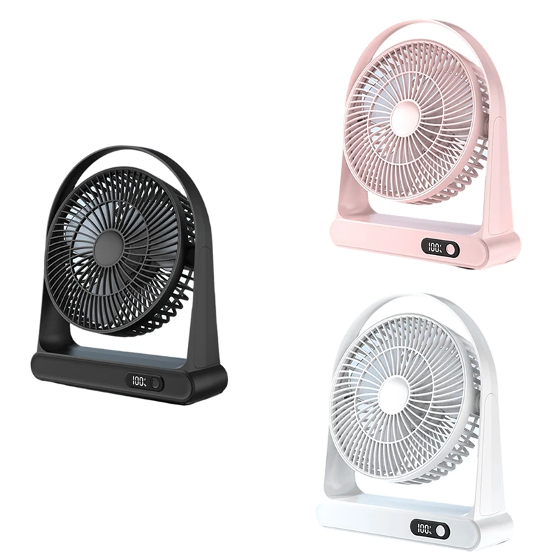 Desktop USB Small Fan, Office Fan, Mini Portable Rechargeable Digital Display Fan