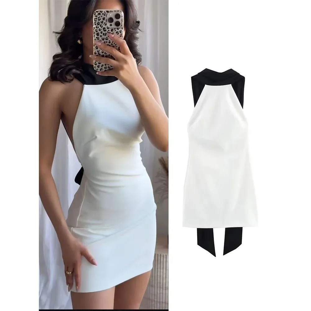 

Ele Women ter Dr Classic Bla White Contrast Summer Svel Gown Hanging Neline All Season Single Piece