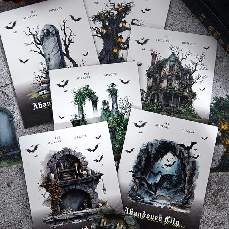 10 Blatt/Beutel Gothic Abandoned City Scenery Aufkleber für Scrapbooking Planer Notebook DIY Handyhülle Dekoration Büro Geschenk