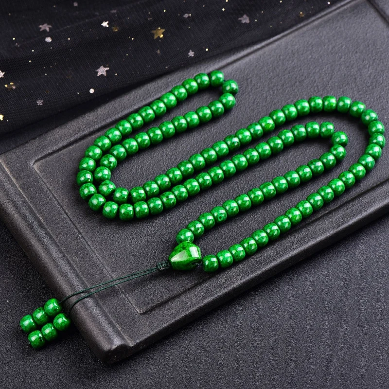 Tibetan-style , imitation green horn , cultural ornaments , loose beads, 108-bead jewelry b