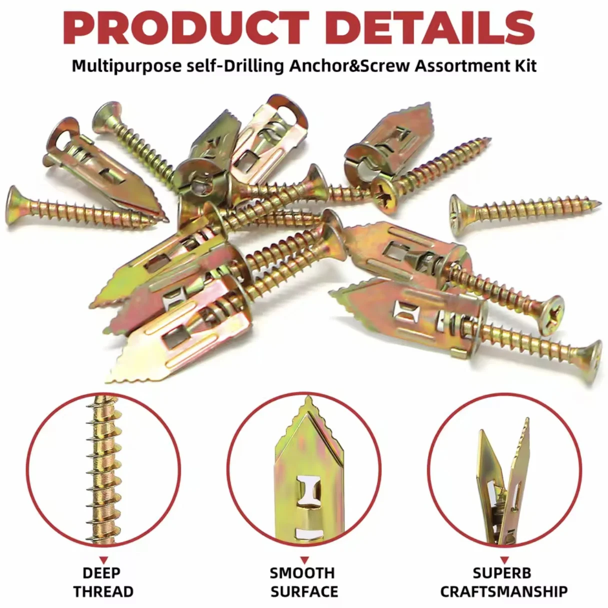 

100pcs/50set/bag, drive-in type gypsum board expansion screws, no-drill expansion tube nails, special installation nails f