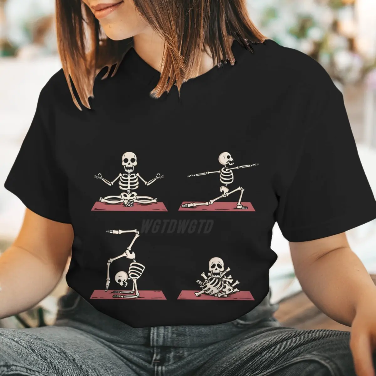 Yoga Skeleton Vintage Funny T Shirts Gift for Yoga Lover Short Sleeve T-shirt Funny Yoga Skull Graphic Tee Tops Women's Clothing