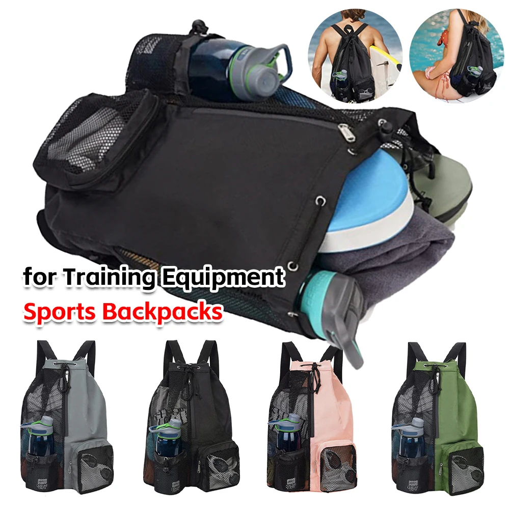 Sports Backpacks Drawstring Beach Storage Backpacks Swim Bag Mesh Pack with Wet Pocket for Swimming Gym Workout Gear