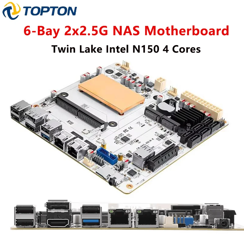 6-Bay Firewall NAS Motherboard i3-N355 N305 N150 N100 1*PCIEx4 2*Intel i226-V 2.5G 2*M.2 NVMe 6*SATA3.0 DDR5 Mini ITX Mainboard