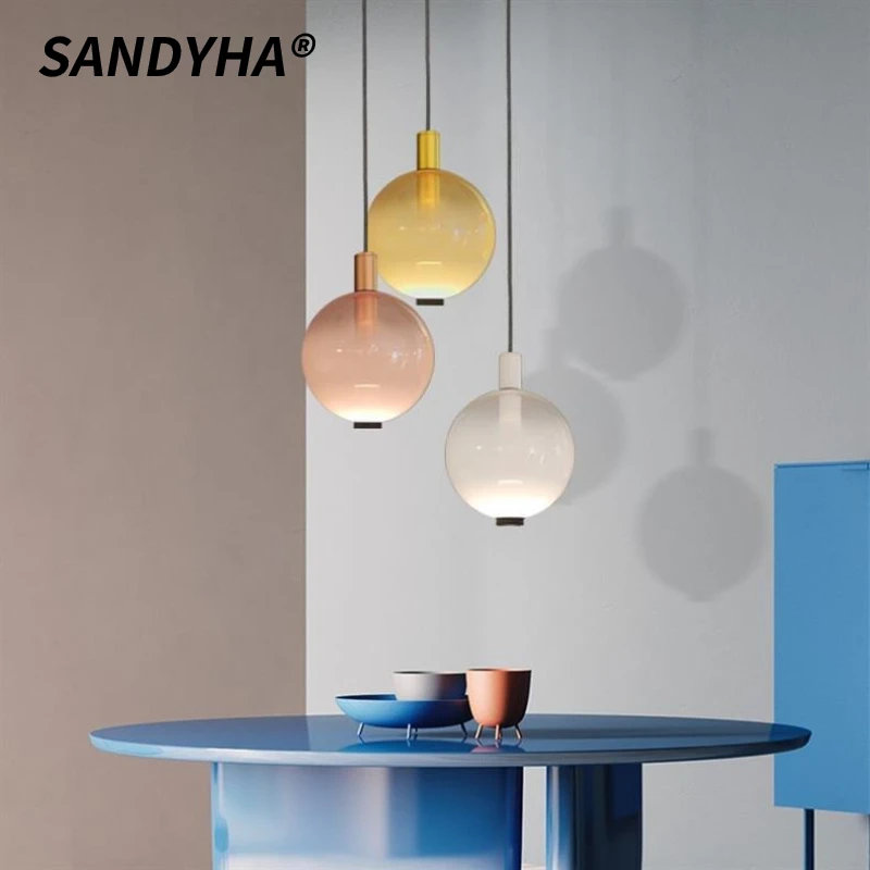 

SANDYHA Nordic Style Glass Ball Pendant Lamp Design LED Lights for Living Room Decoration Bedroom Dining Table Lighting Fixtures
