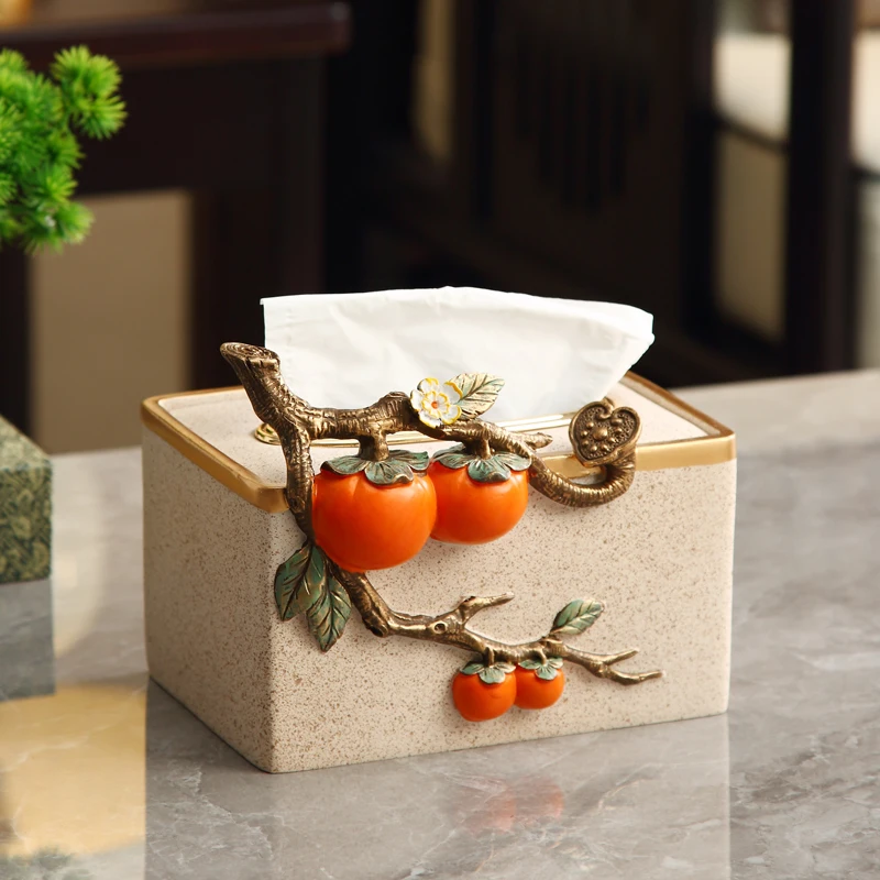 Chinese Creative Persimmon Paper Drawer Box Retro Style Tissue Box Home Living Room  Decoration Resin Drawer Box Ornaments