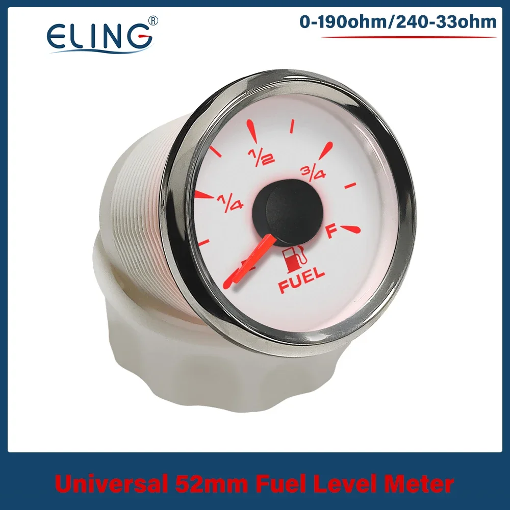 ELING New Waterproof 52mm Fuel Level Gauge 0-190ohm 240-33ohm Signal Adjustable with 8 Colors Backlight Fit Car Boat Yacht