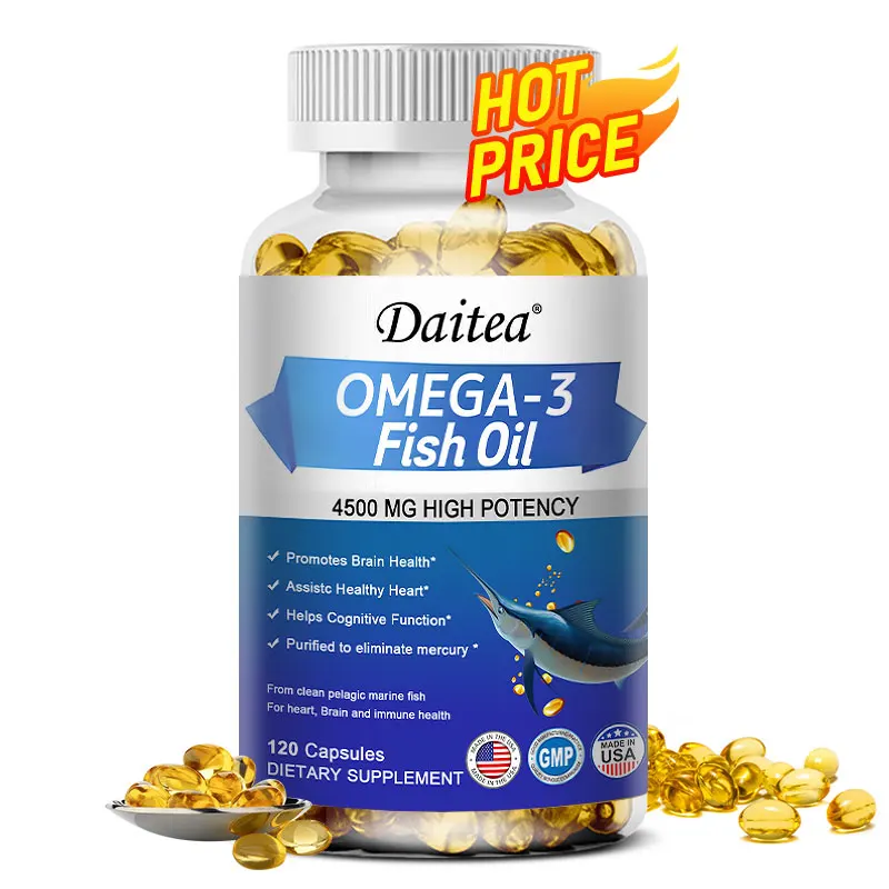 Omega 3 Fish Oil - Non-GMO, Gluten-Free Fish Oil Supplement with EPA & DHA Fatty Acids, Vitamin C - Immunity, Cognition, Heart